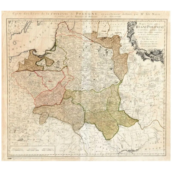 Mapa Polski XVIII w. miedzioryt 65 x 57,5 cm